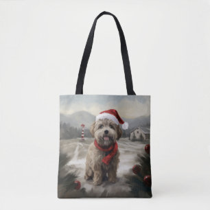 Yorkipoo Dog zu Weihnachten im Schnee