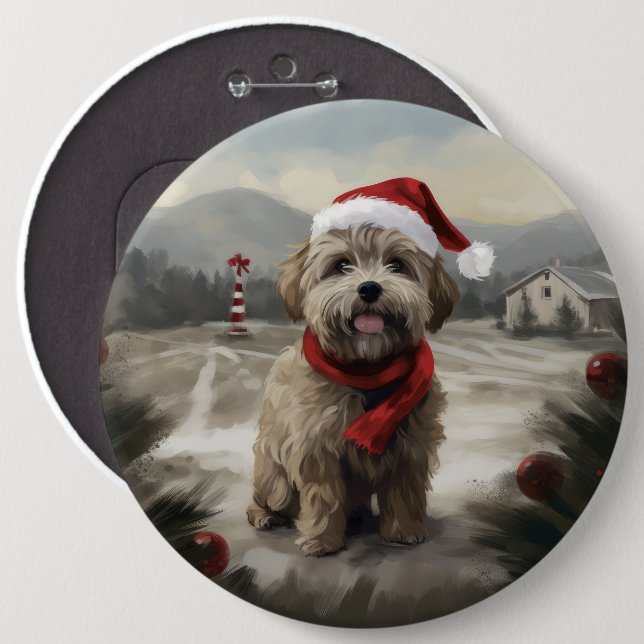 Yorkipoo Dog zu Weihnachten im Schnee Button (Vorne & Hinten)