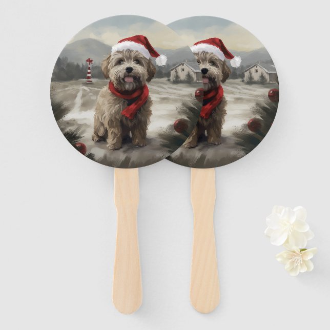 Yorkipoo Dog zu Weihnachten im Schnee Fächer (Vorne und Hinten)