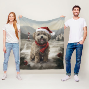 Yorkipoo Dog zu Weihnachten im Schnee Fleecedecke