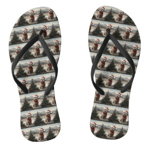 Yorkipoo Dog zu Weihnachten im Schnee Flip Flops