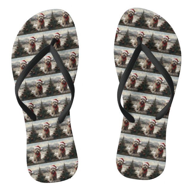 Yorkipoo Dog zu Weihnachten im Schnee Flip Flops (Fußbett)