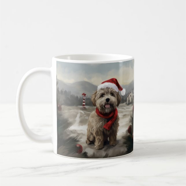 Yorkipoo Dog zu Weihnachten im Schnee Kaffeetasse (Links)