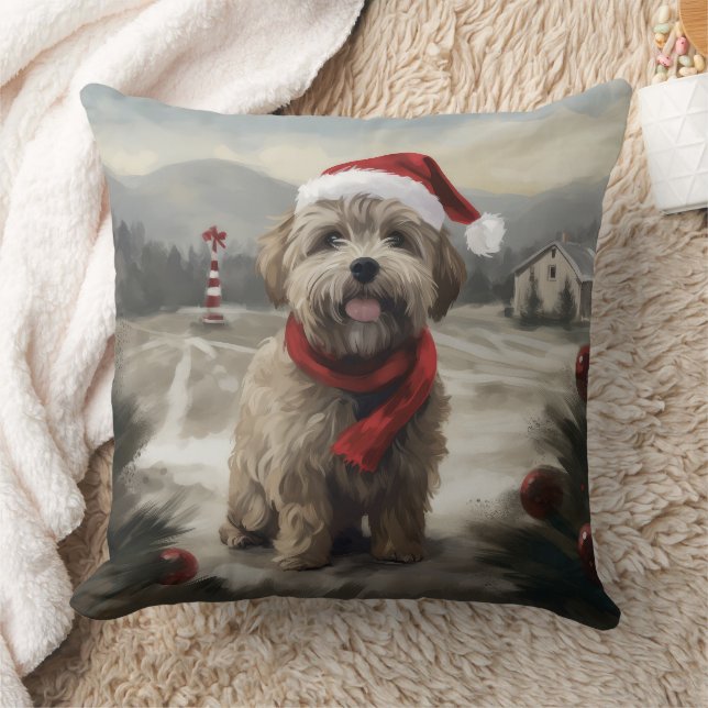 Yorkipoo Dog zu Weihnachten im Schnee Kissen (Decke)