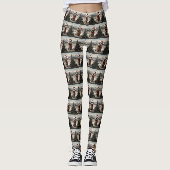 Yorkipoo Dog zu Weihnachten im Schnee Leggings (Vorderseite)