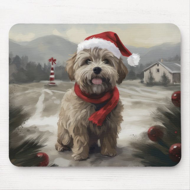 Yorkipoo Dog zu Weihnachten im Schnee Mousepad (Vorne)