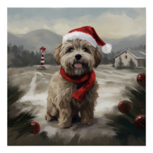 Yorkipoo Dog zu Weihnachten im Schnee Poster