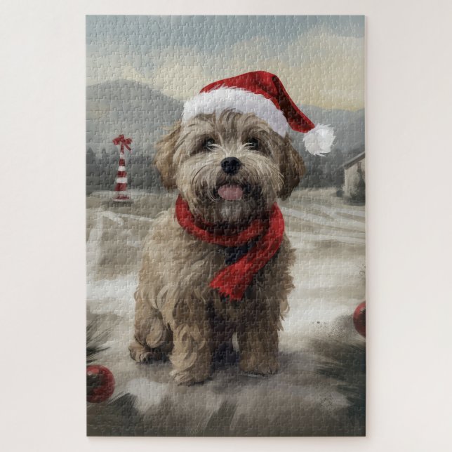 Yorkipoo Dog zu Weihnachten im Schnee Puzzle (Vertikal)