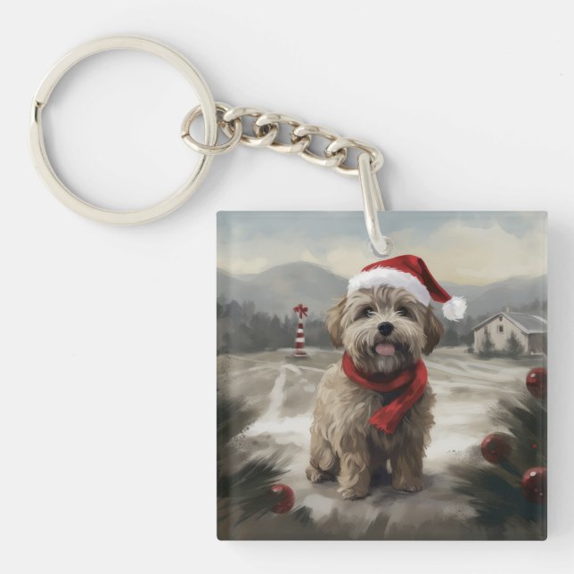 Yorkipoo Dog zu Weihnachten im Schnee Schlüsselanhänger (Vorderseite)
