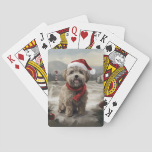 Yorkipoo Dog zu Weihnachten im Schnee Spielkarten