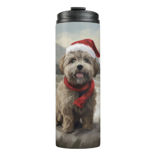 Yorkipoo Dog zu Weihnachten im Schnee Thermosbecher