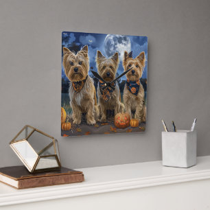 Yorkipoo Halloween Gruselig Quadratische Wanduhr