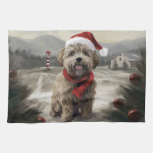 Yorkipoo Hund im Schnee Weihnachten Geschirrtuch