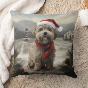 Yorkipoo-Hund im Schnee Weihnachten Kissen
