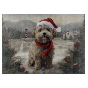 Yorkipoo-Hund im Schnee Weihnachten Schneidebrett