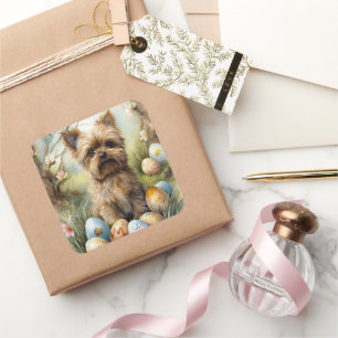 Yorkipoo-Hund mit Ostereiern Feiertag Quadratischer Aufkleber