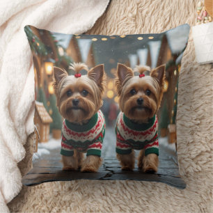 Yorkipoo Hunde Weihnachten Schnee Urlaub Kissen