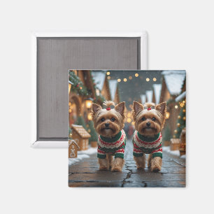 Yorkipoo Hunde Weihnachten Schnee Urlaub Magnet