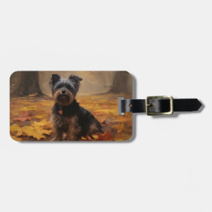 Yorkipoo im Herbst inspiriert durch fallende Blätt Gepäckanhänger