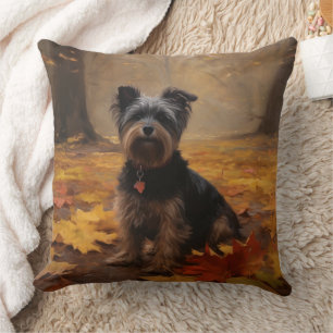 Yorkipoo im Herbst inspiriert durch fallende Blätt Kissen
