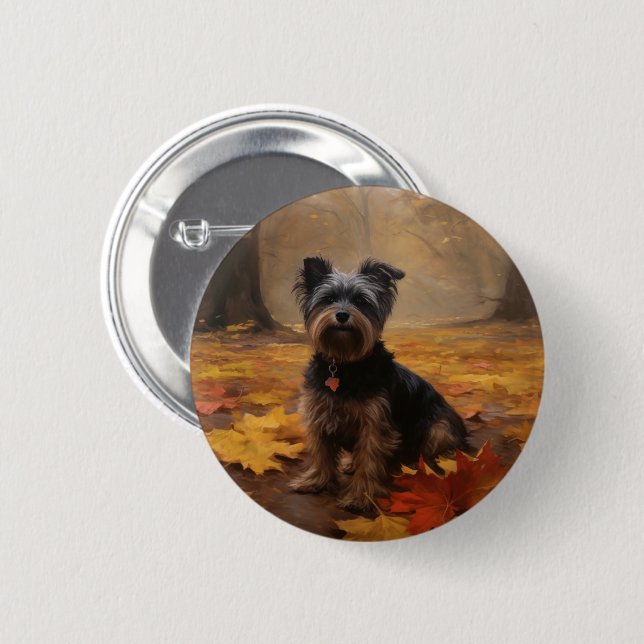 Yorkipoo im Herbstfall Inspiriert Button (Vorne & Hinten)