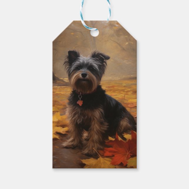 Yorkipoo im Herbstfall Inspiriert Geschenkanhänger (Vorderseite)