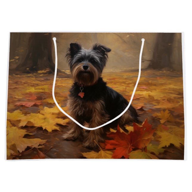 Yorkipoo im Herbstfall Inspiriert Große Geschenktüte (Vorderseite)