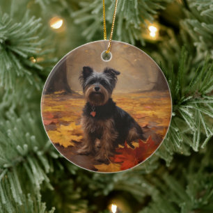 Yorkipoo im Herbstfall Inspiriert Keramik Ornament