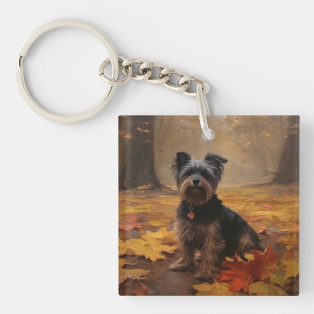Yorkipoo im Herbstfall Inspiriert Schlüsselanhänger (Vorderseite)