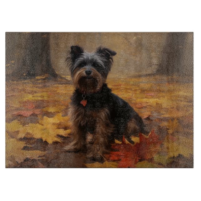 Yorkipoo im Herbstfall Inspiriert Schneidebrett (Vorderseite)