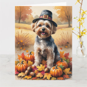 Yorkipoo im Herbstlaub Thanksgiving Kunst Karte