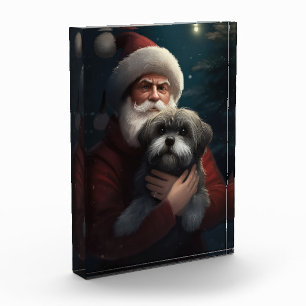 Yorkipoo mit Weihnachtsfeiern Fotoblock
