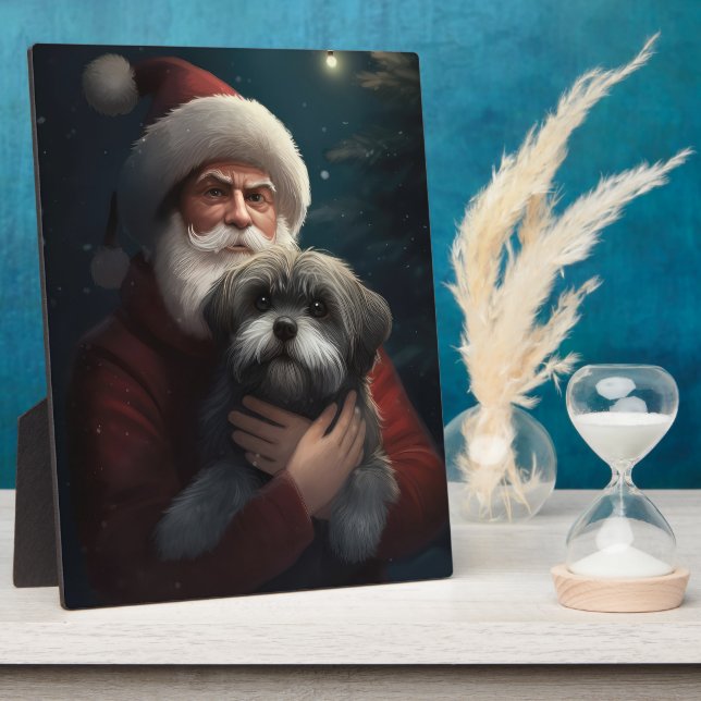 Yorkipoo mit Weihnachtsfeiern Fotoplatte (Seite)