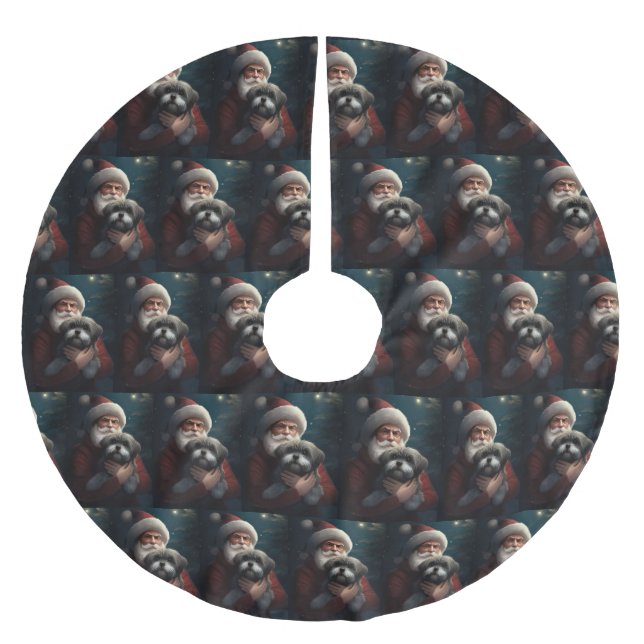 Yorkipoo mit Weihnachtsfeiern Polyester Weihnachtsbaumdecke (Vorderseite)