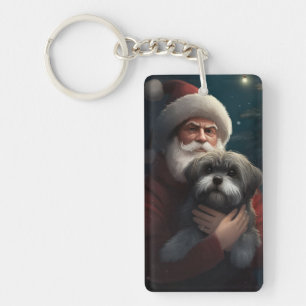 Yorkipoo mit Weihnachtsmann Festive Weihnachten Schlüsselanhänger