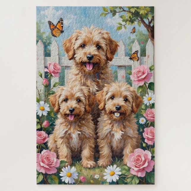 Yorkipoo-Pastell-Rosengarten-Kunst Puzzle (Vertikal)