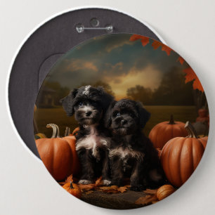 Yorkipoo Puppy Autumn Delight Pumpkin Button