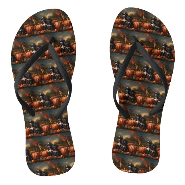 Yorkipoo Puppy Autumn Delight Pumpkin Flip Flops (Fußbett)