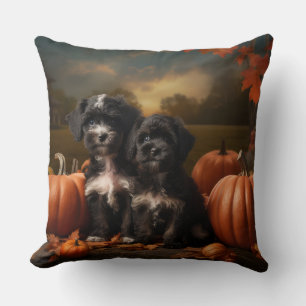 Yorkipoo Puppy Autumn Delight Pumpkin Kissen