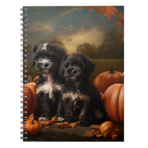 Yorkipoo Puppy Autumn Delight Pumpkin Notizblock