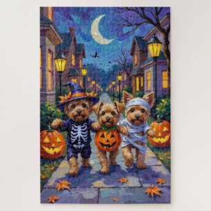 Yorkipoo-Süßigkeiten-Sammeln in Halloween-Kostümen Puzzle