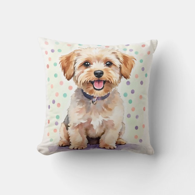 Yorkipoo-Wasserfarbe-Sprinkle-Dot-Kunst Kissen (Vorderseite)
