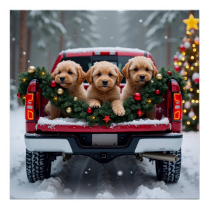 Yorkipoo Weihnachts-Rot-Lieferwagen Feiertagsgesch Poster