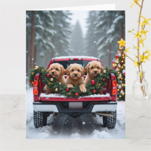 Yorkipoo Weihnachts-Rotlastwagen-Feiertagsgeschenk Karte