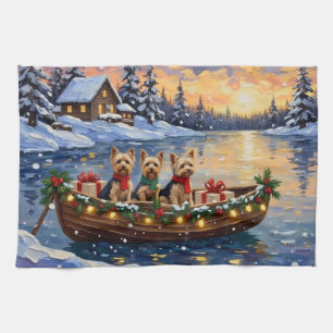 Yorkipoo Weihnachtsboot-Feiertag Geschirrtuch