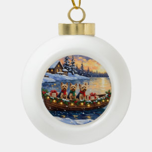 Yorkipoo-Weihnachtsboot-Feiertag Keramik Kugel-Ornament