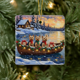 Yorkipoo-Weihnachtsboot-Feiertag Keramikornament