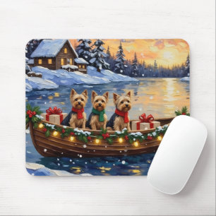 Yorkipoo-Weihnachtsboot-Feiertag Mousepad