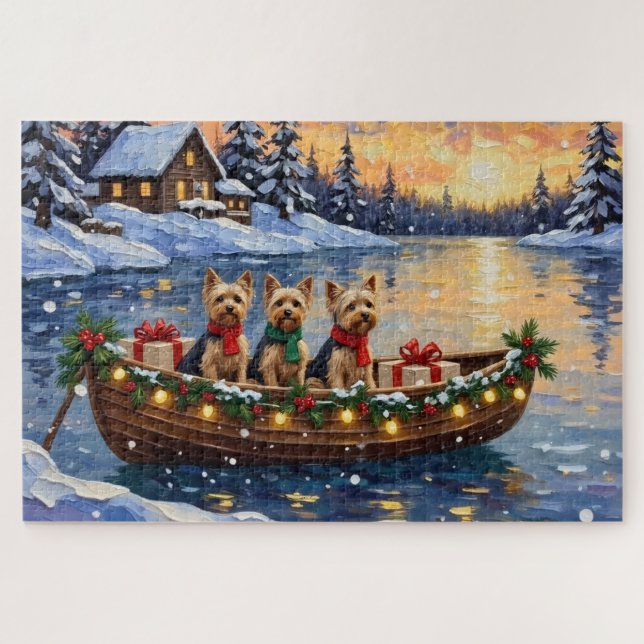 Yorkipoo-Weihnachtsboot-Feiertag Puzzle (Horizontal)