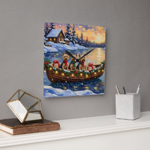 Yorkipoo-Weihnachtsboot-Feiertag Quadratische Wanduhr